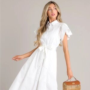 NEW WHITE COTTON BUTTON FRONT MIDI DRESS - M